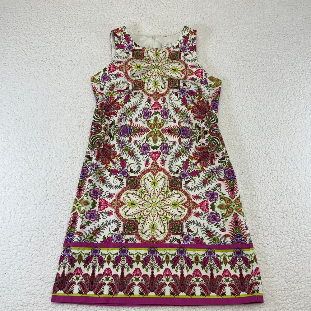London‎ Times Womens Pink Green Paisley Floral Shift Dress Sleeveless Size 6